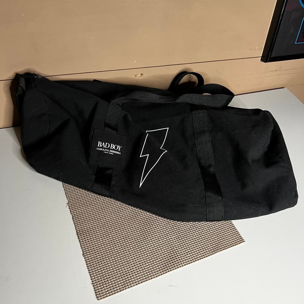 Carolina Herrera Bad Boy Black Canvas Duffel Bag Lightning‎ Bolt Weekend Gym